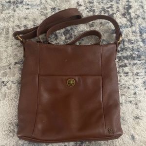 ELLIOTT LUCCA Purse Brown Leather Zip Lined Front/Rear Pocket Crossbody HandBag